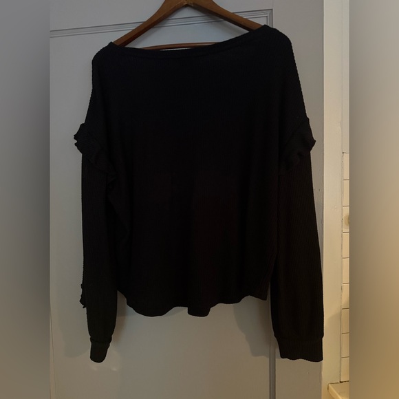 Anthropologie Black V-Neck Sweater with Ruffle Details - Picture 5 of 9